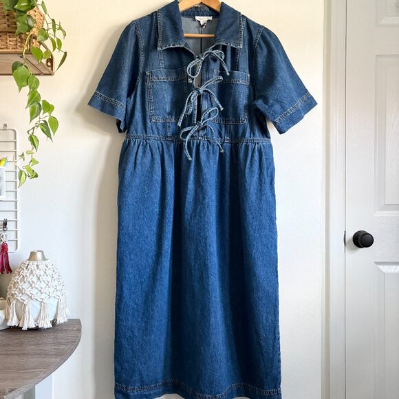 Aligne Effy Tie Front Denim Midi Dress NEW - Picture 2 of 7
